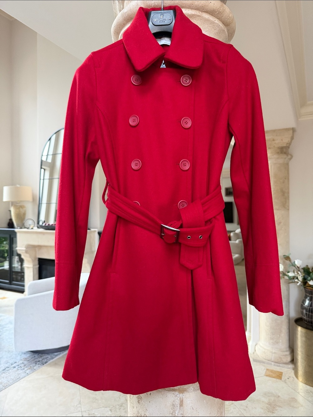 Red Double-Breasted Belted Trench Coat Size EU38